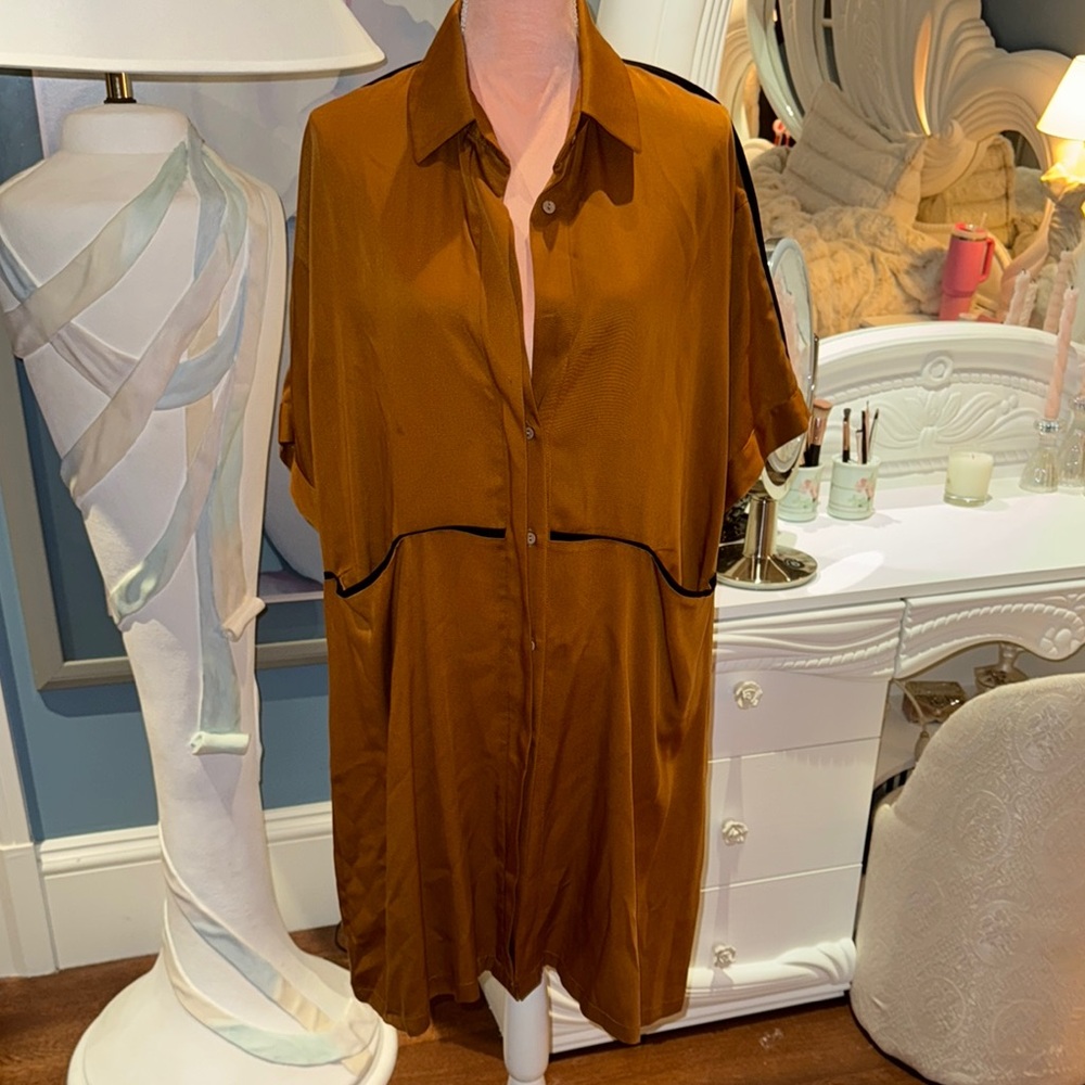 Brown Button-Up Shirt Dress